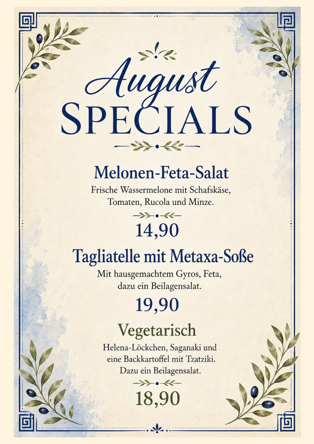 Specials im August - Restaurant Athena Stelle 